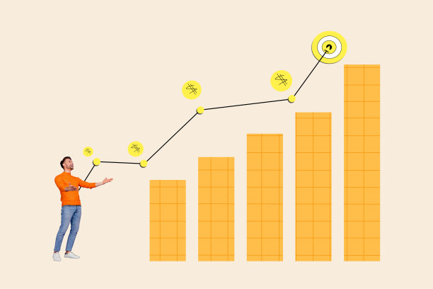 趋势艺术作品合成素描 3D 照片拼贴，年轻人攀登高峰，成就目标，文本框，云朵，箭头，增长统计图形图片下载