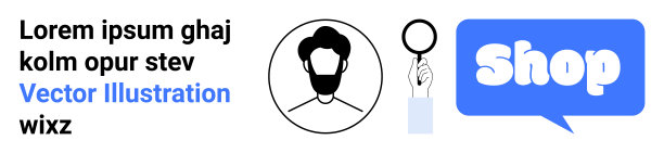 电子商务和在线服务广告的个人资料图片、放大镜和商店符号图片下载