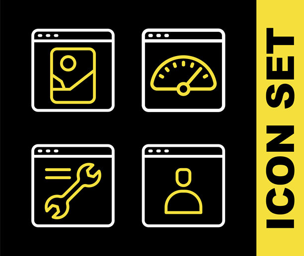 数字速度表设置线，创建账户界面，浏览器设置和照片修饰图标。矢量图。图片下载