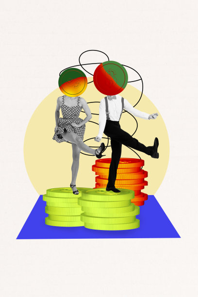 独特的垂直照片拼贴，展示两位快乐的女孩和男孩一起跳舞，象征着团队合作、财富和成功。图片下载