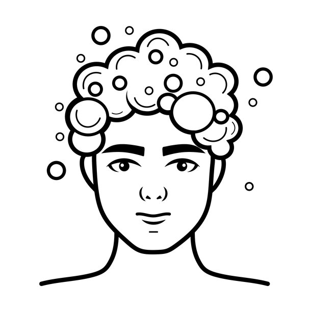 描绘一个男人洗头的矢量图标，适用于美容和护肤应用图片下载