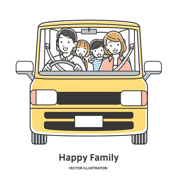 一家人开车出行的插图素材图片下载