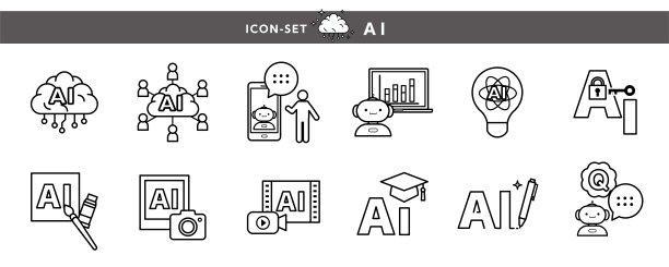 生成的人工智能和技术图标集，包括前沿技术图标的照片、插图和视频。图片下载