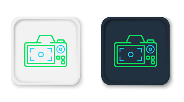 线条相机图标，背景为白色。照片相机。数字摄影。彩色轮廓概念。矢量图。图片下载