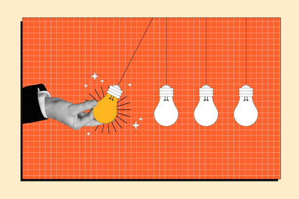 手握灯泡的商业袖子复合照片拼贴，象征着资源、光明、启迪和创意，背景为涂鸦风格。图片下载
