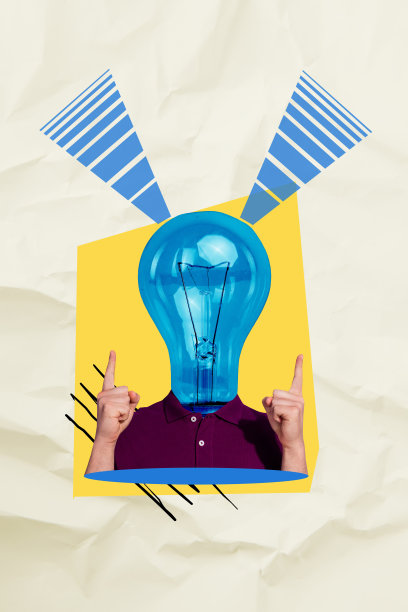 趋势艺术素描图像合成照片拼贴，展示无头隐身男子竖起手指的姿势，灯光照亮思考的创意。图片下载