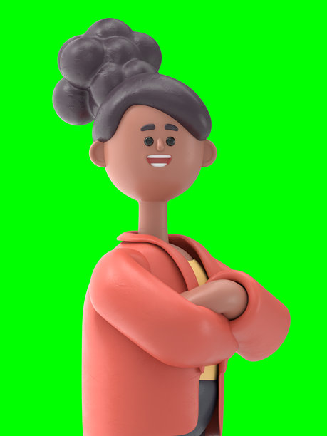 非洲裔美国女性Coco的3D插图。商业创意构思。绿幕模型。3D渲染在绿幕上用于视频素材和抠图。图片下载