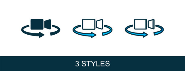 填充轮廓的360度视图图标，背景为白色。虚拟现实。360度相机角度。全景照片。矢量图。图片下载