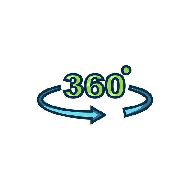 填充轮廓的360度视图图标，孤立在白色背景上。虚拟现实。360度相机角度。全景照片。带阴影的平面填充轮廓风格。矢量图。图片下载