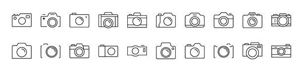 照片相机线条图标集。可编辑的线条。用于卡片、应用程序、横幅和帖子设计的极简线性图标。图片下载