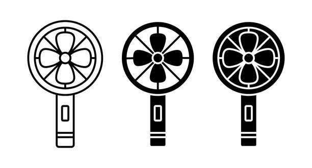 电动手持风扇图标矢量集。便携式风扇符号图片下载