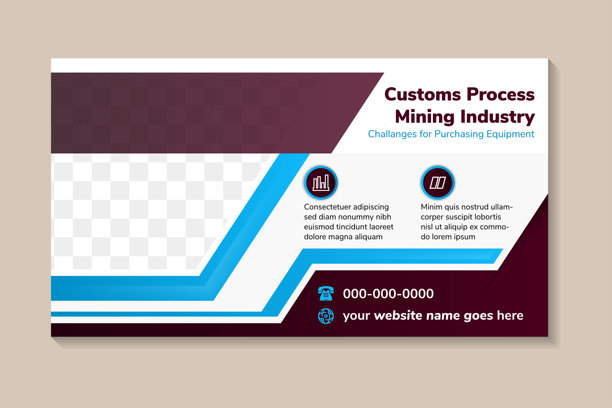 抽象海报横向布局设计模板合集，标题为“定制流程挖掘行业”，灰色背景上留有照片拼贴的空间。图片下载