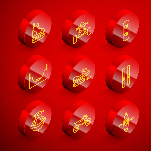 滑雪板、全地形车摩托车、滑雪板、公园、雪地摩托、滑雪和滑雪杖、喷气滑雪和山地自行车图标。矢量图。图片下载