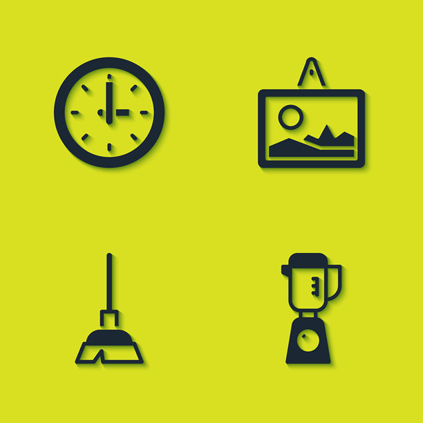 设置时钟、搅拌机、扫帚把手和图片图标。矢量图。图片下载