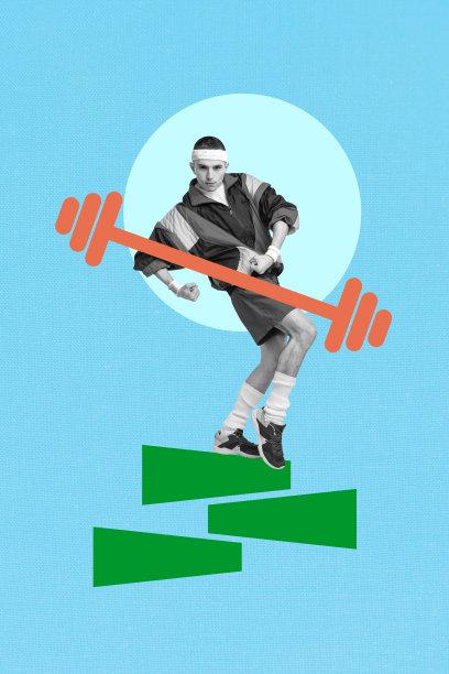 运动决心爱好关怀激励健康的年轻男子摆姿势举哑铃的3D照片拼贴趋势艺术横幅草图图片下载