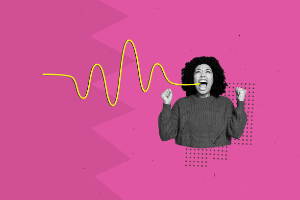 非洲年轻女性的3D照片拼贴模板趋势艺术作品草图，表现出不良情绪、尖叫、疲惫、倦怠和抑郁的线条插图图片下载