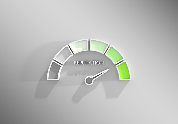 声誉等级测量设备图标。指示器的转速表、速度表。彩色信息图表仪表元素。3D渲染。图片下载