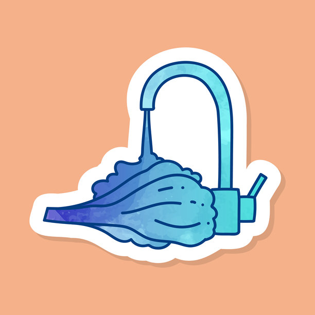 在厨房水槽水龙头下清洗的蔬菜彩色贴纸图片下载