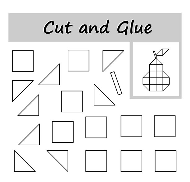 给图片上色，剪下部分并粘贴在纸上。卡通梨。图片下载