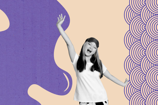 趋势模板草图设计 3D 照片拼贴 亚洲文化 装饰设计图案纹理 年轻女士 睡衣 醒来 过夜图片下载