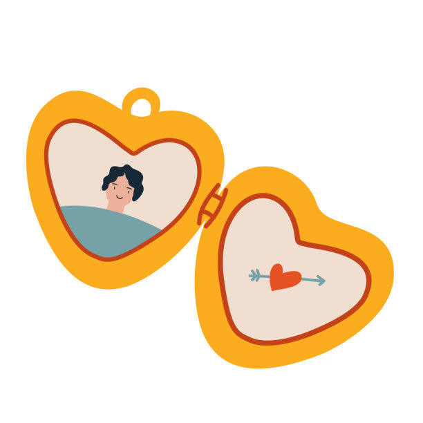 心形挂坠的插图，里面有一张照片。手绘的饰品。图片下载