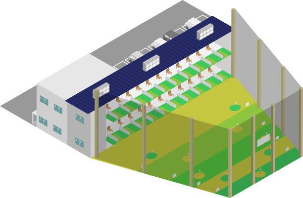 等距高尔夫练习场建筑图像素材图片下载