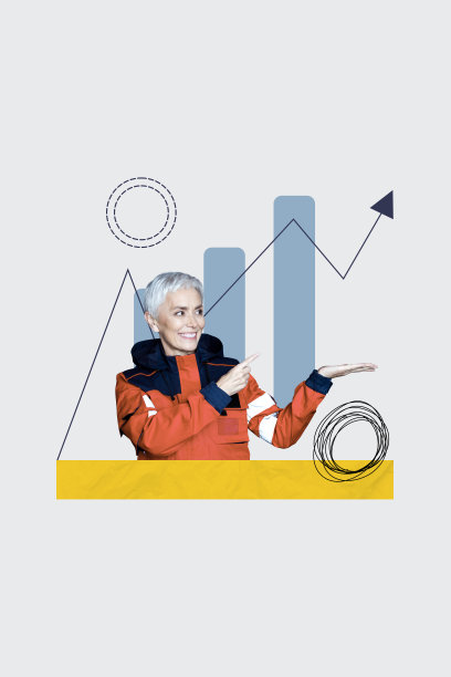 快乐女医生创意竖版艺术照片拼贴，指向箭头发展图表，统计进展与坚持目标图片下载