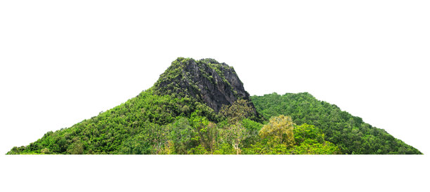 全景岛屿、山丘、孤立的山脉，背景为白色，带有抠图路径，适合照片拼贴。图片下载