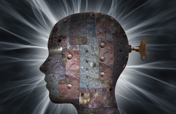 由旧金属片制成的头部照片拼贴画图片下载