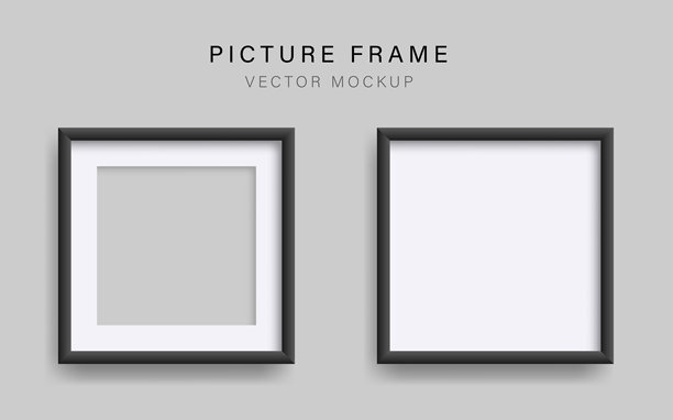 白色背景上的相框，逼真的黑色方形相框模型，矢量套件。为空白设计提供框架。适用于图片、绘画、海报、字母或照片画廊的矢量模板。图片下载