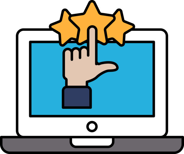 一只手指向带有三个星星的笔记本电脑屏幕图片下载