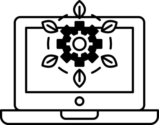 一张黑白色的笔记本电脑上有一个齿轮的图片图片下载