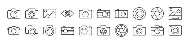 照片相机和图像简单图标集合。可编辑的线条。非常适合信息图表、文章、书籍、传单、横幅。图片下载