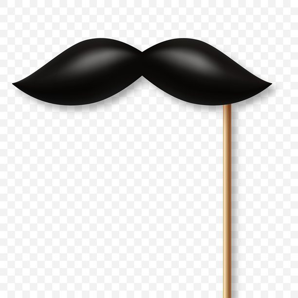 3D真实黑色胡须道具，带棒。简单的胡须适合派对、照片亭、化妆舞会、服装、搞笑狂欢节、角色扮演、时尚潮人风格。复古绅士造型，庆祝与欢乐。图片下载