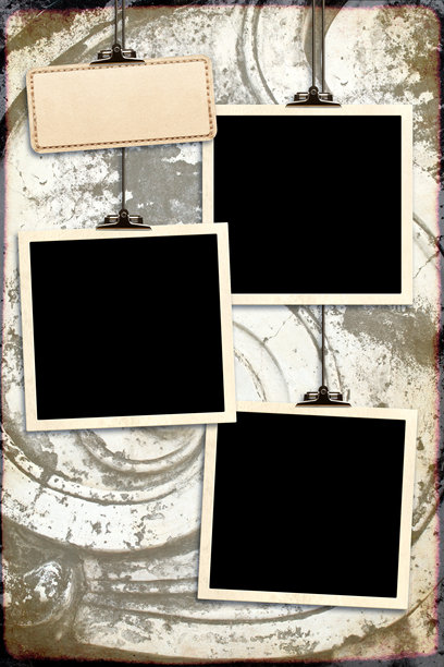 复古照片挂在纸夹上，背景是纸张。怀旧的相册与旧相框，珍藏美好回忆，创造独特的展示。情绪板图片相册。复古风格情绪板。图片下载