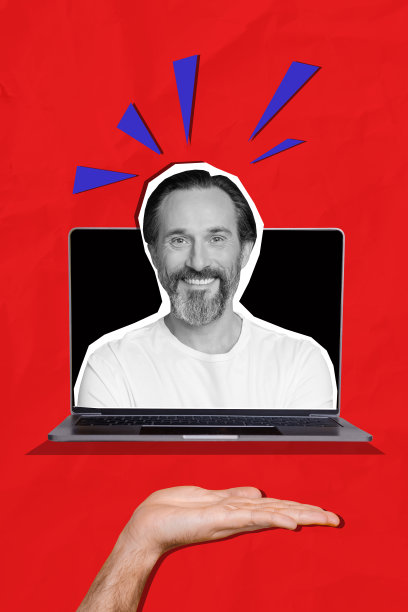 大型笔记本电脑设备显示工作区项目的综合趋势艺术作品草图照片拼贴，年长男性出现在应用程序视频博客用户中。图片下载