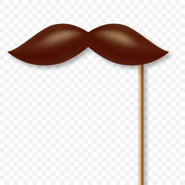 3D真实棕色胡须道具，带棒。简单的胡须适合派对、照片亭、化妆舞会、服装、搞笑狂欢节、角色扮演、时尚潮人风格。复古绅士造型，庆祝与欢乐。图片下载