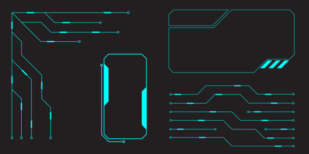 HUD数字未来用户界面横向框架。科幻高科技屏幕。赛博朋克游戏菜单触控监控全息仪表板面板。网络空间抬头显示信息矢量边框。图片下载
