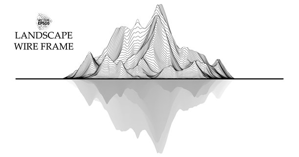 线框风格的山地风景。另一个星球的宇宙景观图片下载