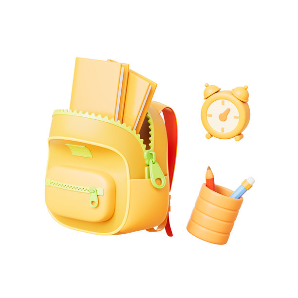 3D渲染的卡通书包和书籍，背景为白色图片下载
