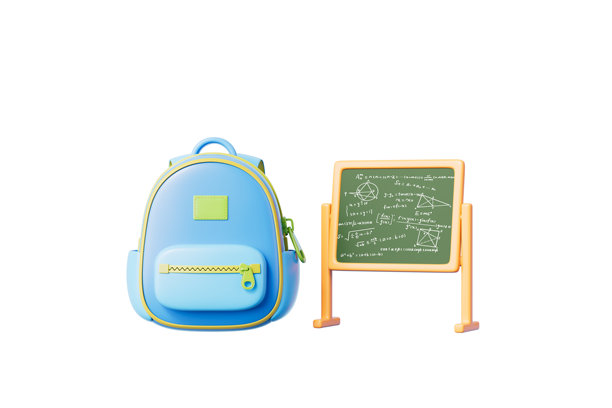 3D渲染的卡通书包和黑板，背景为白色图片下载