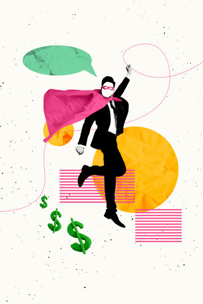 草图设计趋势艺术海报 3D 照片拼贴 讲话短信气泡沟通笔记年轻男子超人服装飞翔英雄图片下载