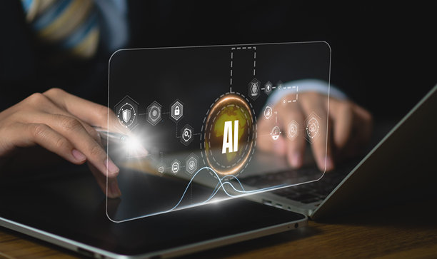 网络安全技术与人工智能系统，商人使用数字界面扫描密码，虚拟挂锁图标，数据保护，网络安全和隐私加密以确保安全的在线访问图片下载