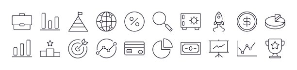 商业、创业、初创公司大纲图片集合。可编辑的线条。非常适合信息图表、文章、书籍、传单、横幅。图片下载