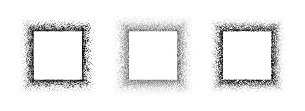 黑色点状方框套件。点状渐变边框集合。矩形图片框用于横幅模板、留白、拼贴、徽章、海报、盒子。矢量点状框架元素组合。图片下载