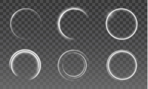 发光的抽象圆形，闪亮的光效，矢量图形，闪烁的曲线，未来设计，透明背景，照明，运动，光轨，粒子，星尘，闪光，照片效果图片下载