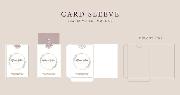 奢华名片或婚礼请柬套筒模切和效果图模板。信封效果图正面和背面视图。图片下载