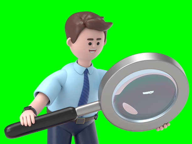 微笑的亚洲男子Felix的3D插图 - 检查文件。绿色屏幕模型。3D渲染在绿色屏幕上，用于视频素材和剪辑路径。图片下载