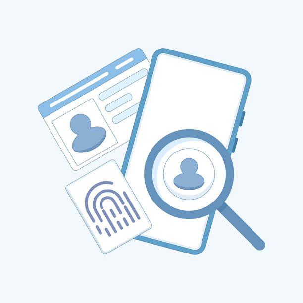 安全数字身份验证概念。身份验证过程包括身份证、指纹生物数据、智能手机和用户照片，适用于金融科技、网络安全和客户身份验证。扁平化插图。图片下载