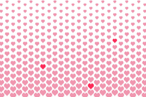 心形碳酸背景：时尚背景素材，带有一排像素化的心形图案图片下载